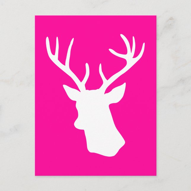 White Deer Head Silhouette - hot pink Postcard (Front)