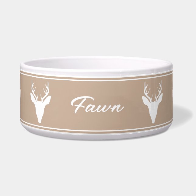 White Deer Head Silhouette On Beige & Custom Name (Front)