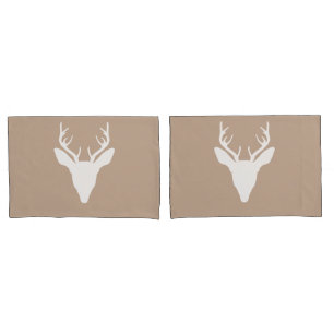 White Deer Head Silhouette On Beige Pillowcase