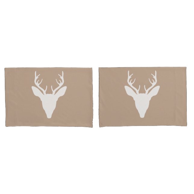 White Deer Head Silhouette On Beige Pillowcase (Front-Set)