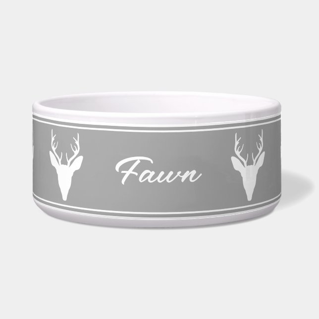 White Deer Head Silhouette On Grey And Custom Name (Front)