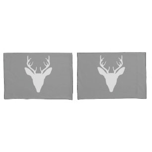 White Deer Head Silhouette On Grey Pillowcase