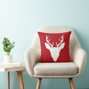 White Deer Head Silhouette On Red Cushion