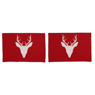 White Deer Head Silhouette On Red Pillowcase