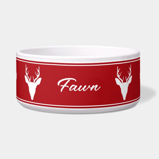 White Deer Head Silhouette On Red With Custom Name (Front)