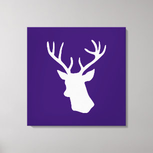 White Deer Head Silhouette - Purple Canvas Print