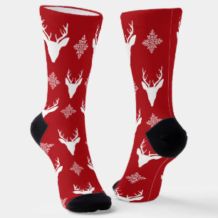 White Deer Heads & Snowflakes Christmas Pattern Socks