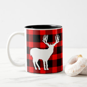 White Deer Hunting Stag Silhouette Two-Tone Coffee Mug
