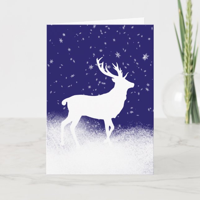 White Deer in the Snow Christmas Card (Front)