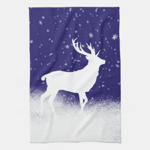 White Deer in the Snow Tea Towel