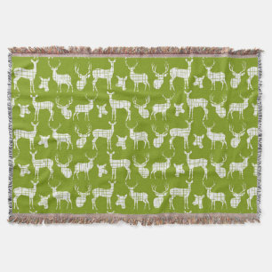 White Deer on Green Throw Blanket