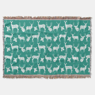 White Deer on Teal Throw Blanket