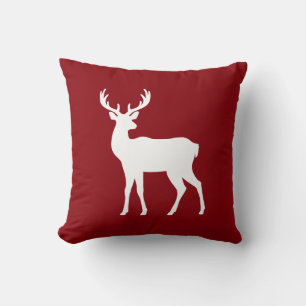 White Deer Silhouette On Red Stylish Christmas Cushion