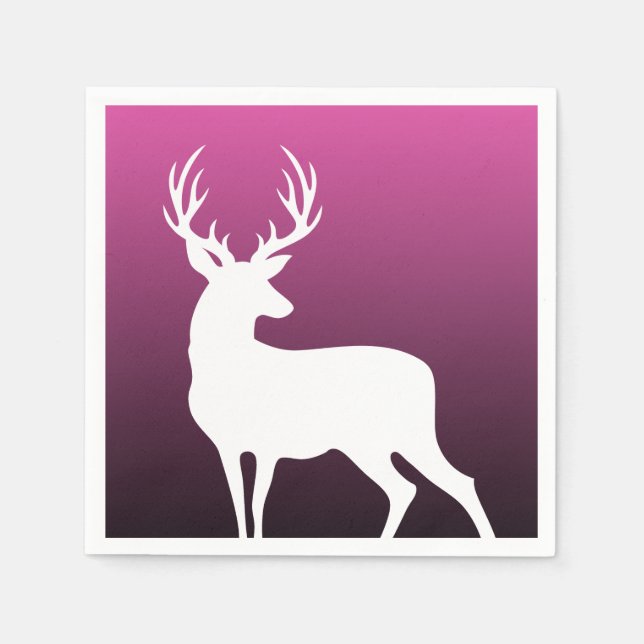 White Deer Silhouette Pink Paper Cocktail Napkins (Front)