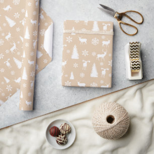White Deer Snowflakes Pastel Pattern Wrapping Paper