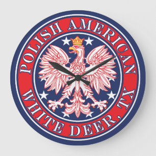 White Deer Texas Polish American Eagle Large Clock