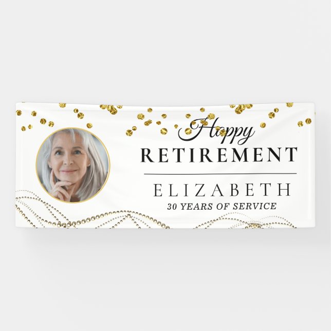 White Delicate Custom Photo Retirement Party Banner (Horizontal)