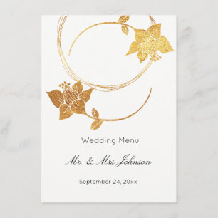 White Delicate Gold Floral Wedding Event Menu