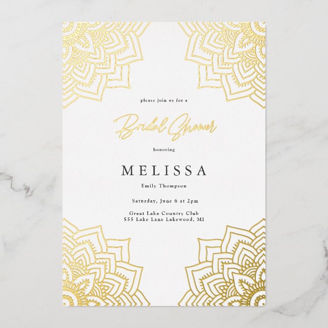 White Delicate Gold Mandala Bridal Shower (Front)