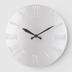White Delicate Grey Metallic Silver Roman Number Large Clock