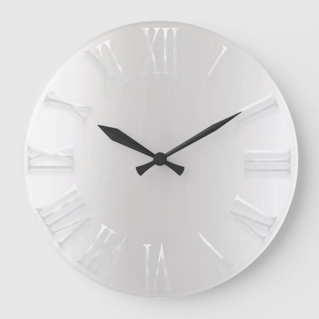 White Delicate Grey Metallic Silver Roman Number Large Clock (Front)