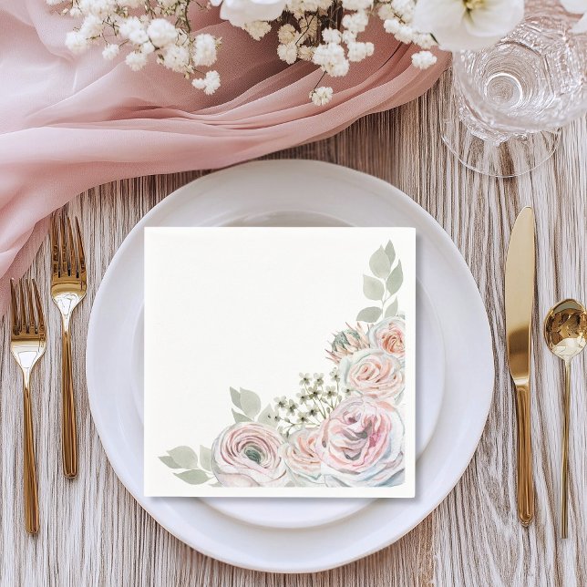 White Delicate watercolor flower palepink Birthday Napkin (Creator Uploaded)
