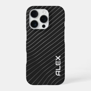 White Diagonal Pinstripe on Black – Minimalist iPhone 16 Pro Case
