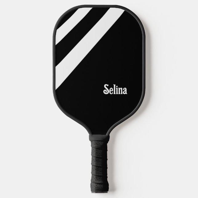 White diagonal stripes on black pickleball paddle (Front)
