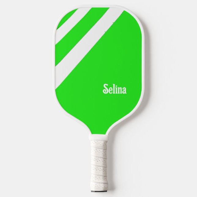 White diagonal stripes on green pickleball paddle (Front)