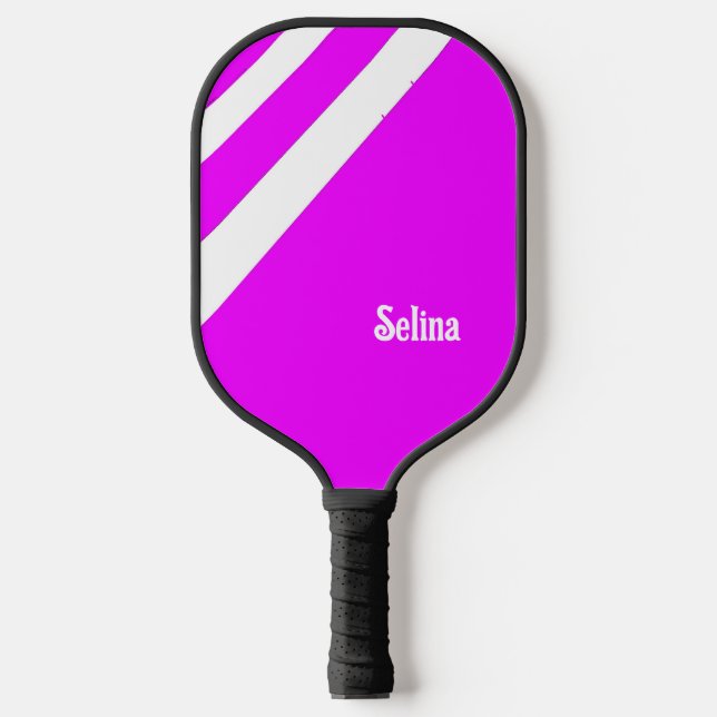 White diagonal stripes on pink pickleball paddle (Front)
