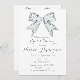 White Diamond Bling Bow Glam Bridal Shower Invitation