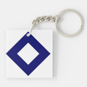 White Diamond, Bold Blue Border Key Ring
