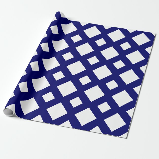 White Diamond, Bold Blue Border Wrapping Paper (Unrolled)