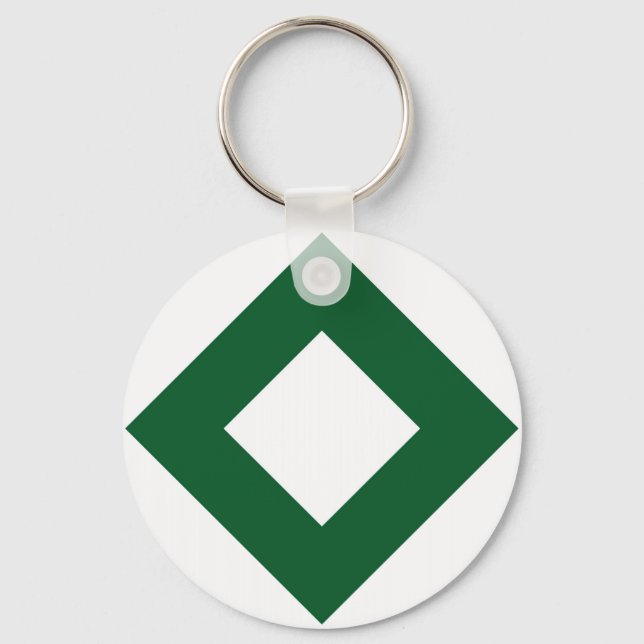 White Diamond, Bold Green Border Key Ring (Front)