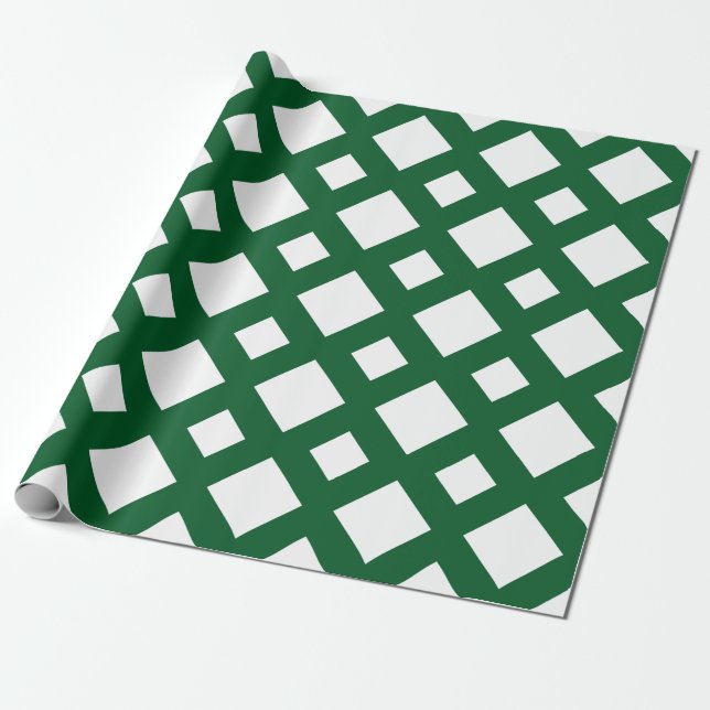 White Diamond, Bold Green Border Wrapping Paper (Unrolled)