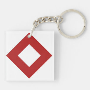 White Diamond, Bold Red Border Key Ring