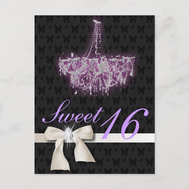 White Diamond Bow Sweet 16 Postcard (Front)