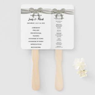 White Diamond Bow Wedding Program Hand Fan