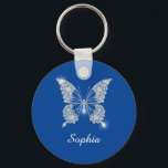 White Diamond Butterfly, DIY Name, Deep Blue Key Ring<br><div class="desc">A classy white diamond butterfly design to personalise name in white script text on deep blue background. Click “Customise” to change colours and type styles.</div>