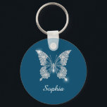 White Diamond Butterfly, DIY Name, Ocean Blue Key Ring<br><div class="desc">A classy white diamond butterfly design to personalise name in white script text on ocean blue background. Click “Customise” to change colours and type styles.</div>