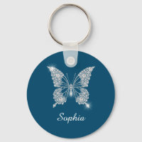 White Diamond Butterfly, DIY Name, Ocean Blue