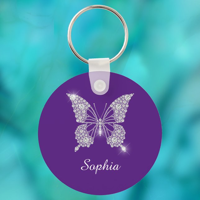 White Diamond Butterfly, DIY Name, Royal Purple Key Ring (Creator Uploaded)