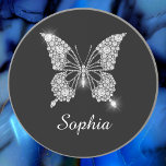 White Diamond Butterfly, DIY Script Name, Black Coaster<br><div class="desc">A classy white diamond butterfly design to personalise name in white script text on black background. Click “Customise” to change colours and type styles.</div>