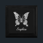 White Diamond Butterfly, DIY Script Name, Black Gift Box<br><div class="desc">A classy white diamond butterfly design to personalise name in white script text on black background. Click “Customise” to change colours and type styles.</div>