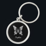 White Diamond Butterfly, DIY Script Name, Black Key Ring<br><div class="desc">A classy white diamond butterfly design to personalize name in white script text on black background. Click “Customize” to change colors and type styles.</div>