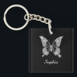 White Diamond Butterfly, DIY Script Name, Black Key Ring<br><div class="desc">A classy white diamond butterfly design to personalise name in white script text on black background. Click “Customise” to change colours and type styles.</div>