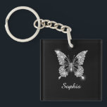 White Diamond Butterfly, DIY Script Name, Black Key Ring<br><div class="desc">A classy white diamond butterfly design to personalise name in white script text on black background. Click “Customise” to change colours and type styles.</div>