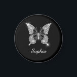 White Diamond Butterfly, DIY Script Name, Black Magnet<br><div class="desc">A classy white diamond butterfly design to personalize name in white script text on black background. Click “Customize” to change colors and type styles.</div>