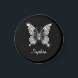 White Diamond Butterfly, DIY Script Name, Black Magnet<br><div class="desc">A classy white diamond butterfly design to personalize name in white script text on black background. Click “Customize” to change colors and type styles.</div>