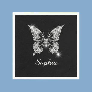 White Diamond Butterfly, DIY Script Name, Black Napkin